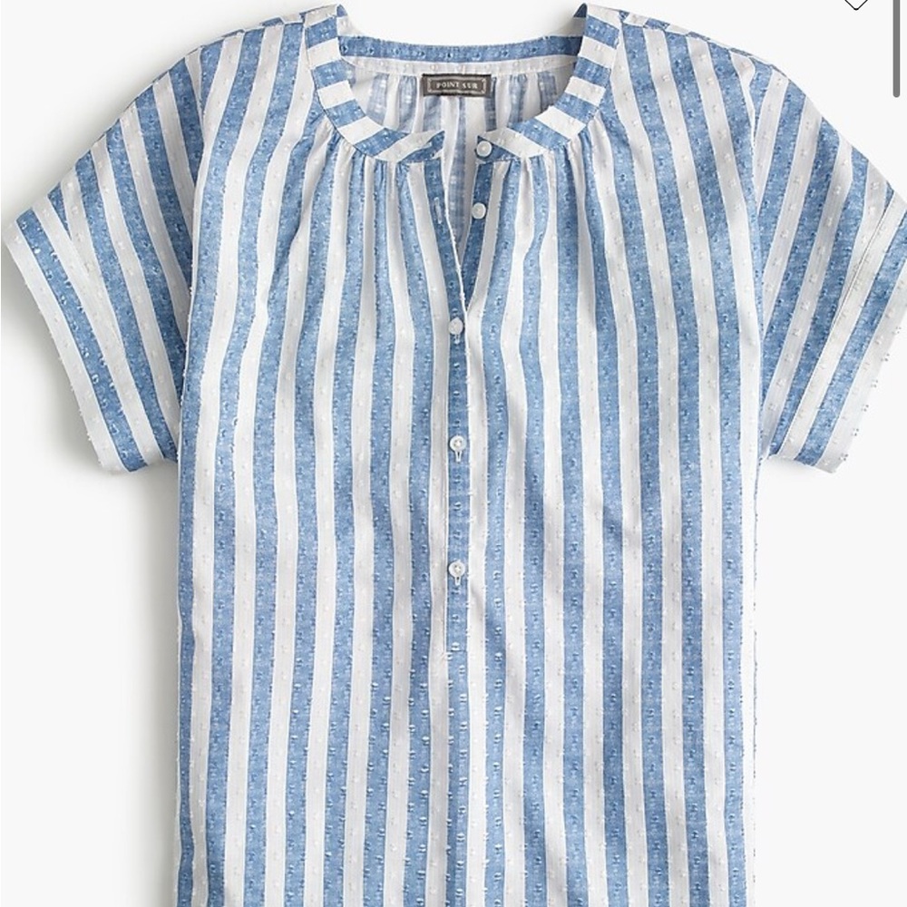 XXL Point Sur short-sleeve popover shirt in cotton dobby stripe